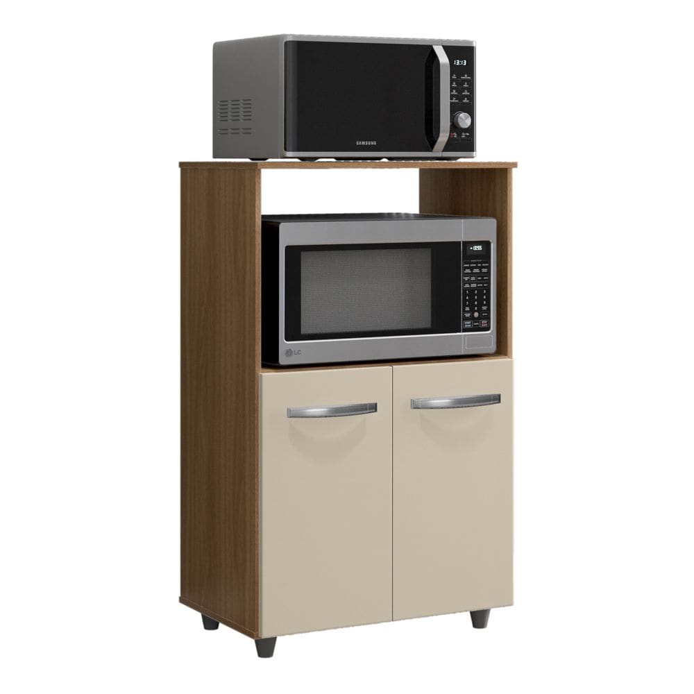Armário Multiuso Cozinha Para Forno Micro-ondas Thaís 02 Portas Savana Off White - Desk Design
