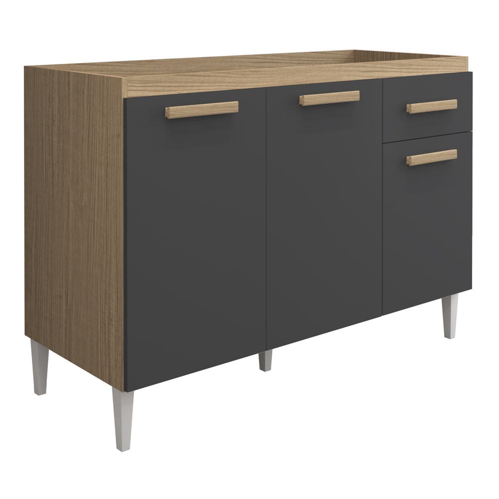 Balcão Gabinete Para Pia Victória 120cm 03 Portas Sem Tampo Atacama Grafite - Desk Design