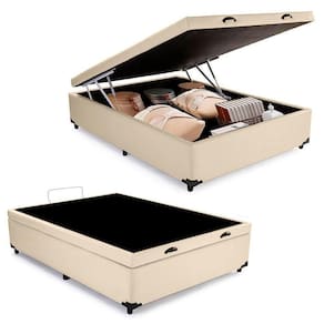 Cama Box Baú Viúva Serene Sintético Bege 128x188x44