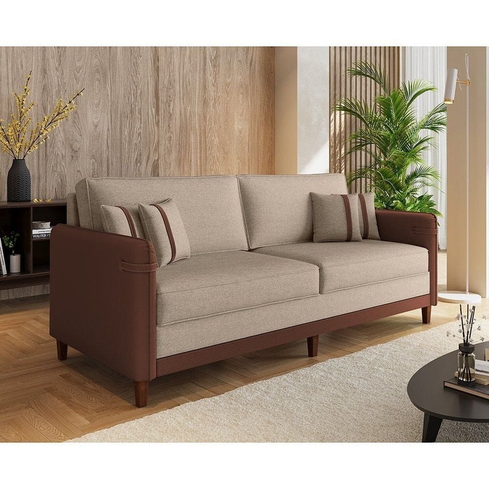 Sofá 3 Lugares 212cm Manágua Espresso Móveis Bege/Marrom