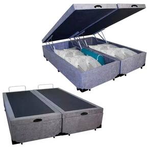 Cama Box Baú King Bipartido Suede Serene Cinza 192x203x44