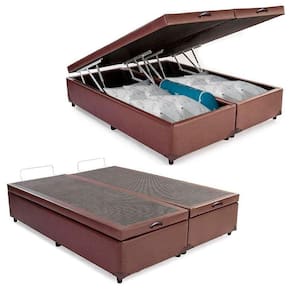 Cama Box Baú King Bipartido Sintético Serene Marrom 192x203x44