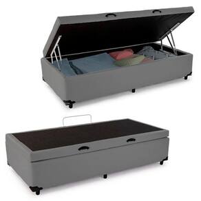 Cama Box Baú Solteiro Sintético Serene Cinza 88x188x44