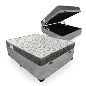Cama Box Baú Casal Suede + Colchão De Molas Ensacadas Serene 138x188x62cm Cinza