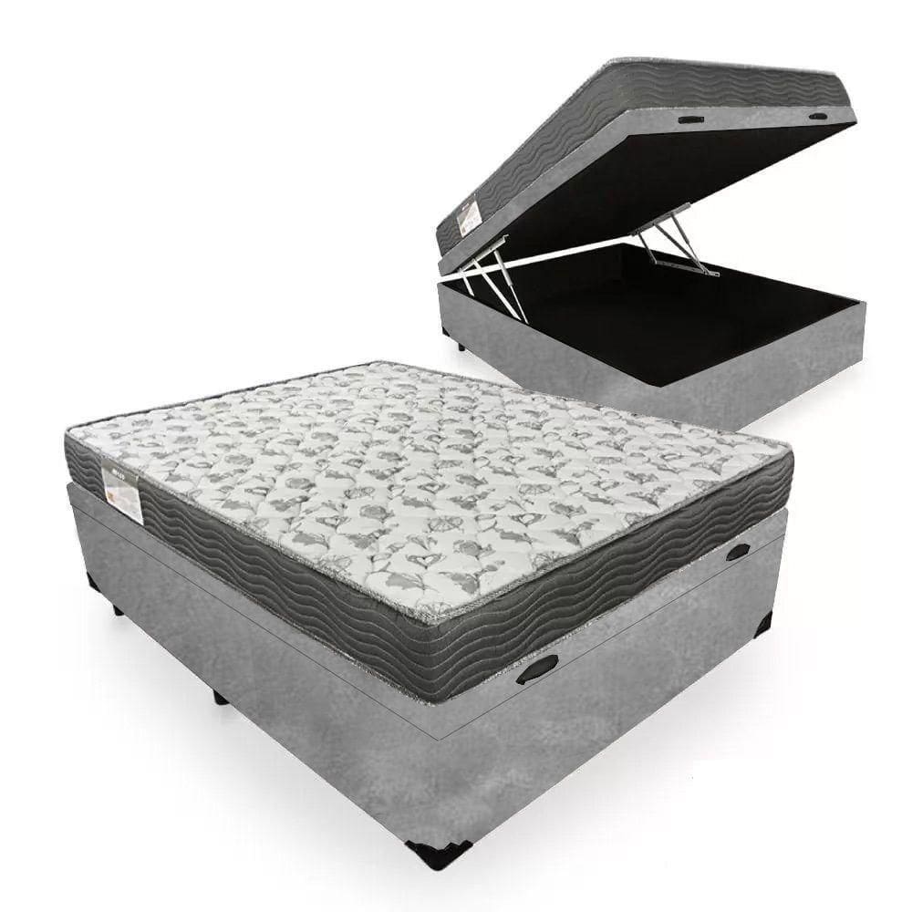 Cama Box Baú Casal Suede + Colchão De Espuma D33 Serene 138cm Cinza