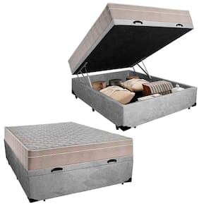 Cama Box Baú Casal Suede + Colchão Serene Molas Ensacadas 138x188x69 Cinza