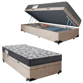 Cama Box Baú Solteiro Suede + Colchão De Espuma D33 - Serene - 88cm Bege
