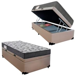 Cama Box Baú Solteiro Sintético + Colchão De Espuma D33 Serene 88cm Bege