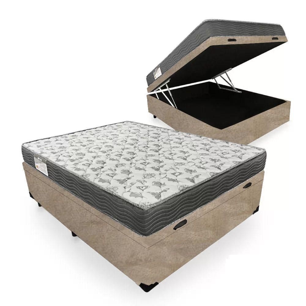 Cama Box Baú Casal Suede + Colchão De Espuma D33 Serene 138cm Bege