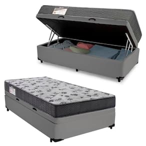 Cama Box Baú Solteiro Sintético + Colchão De Espuma D33 Serene 88cm Cinza