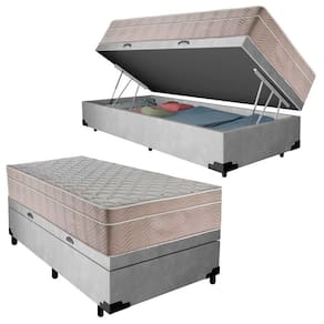 Cama Box Baú Suede Solteiro + Colchão Serene Molas Ensacadas 88x188x69 Cinza