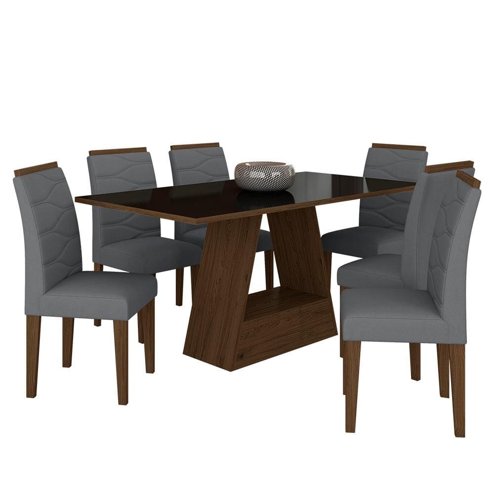 Mesa Com 6 Cadeiras 1,60 Vicenza Imbuia/preto/cinza - Móveis Arapongas