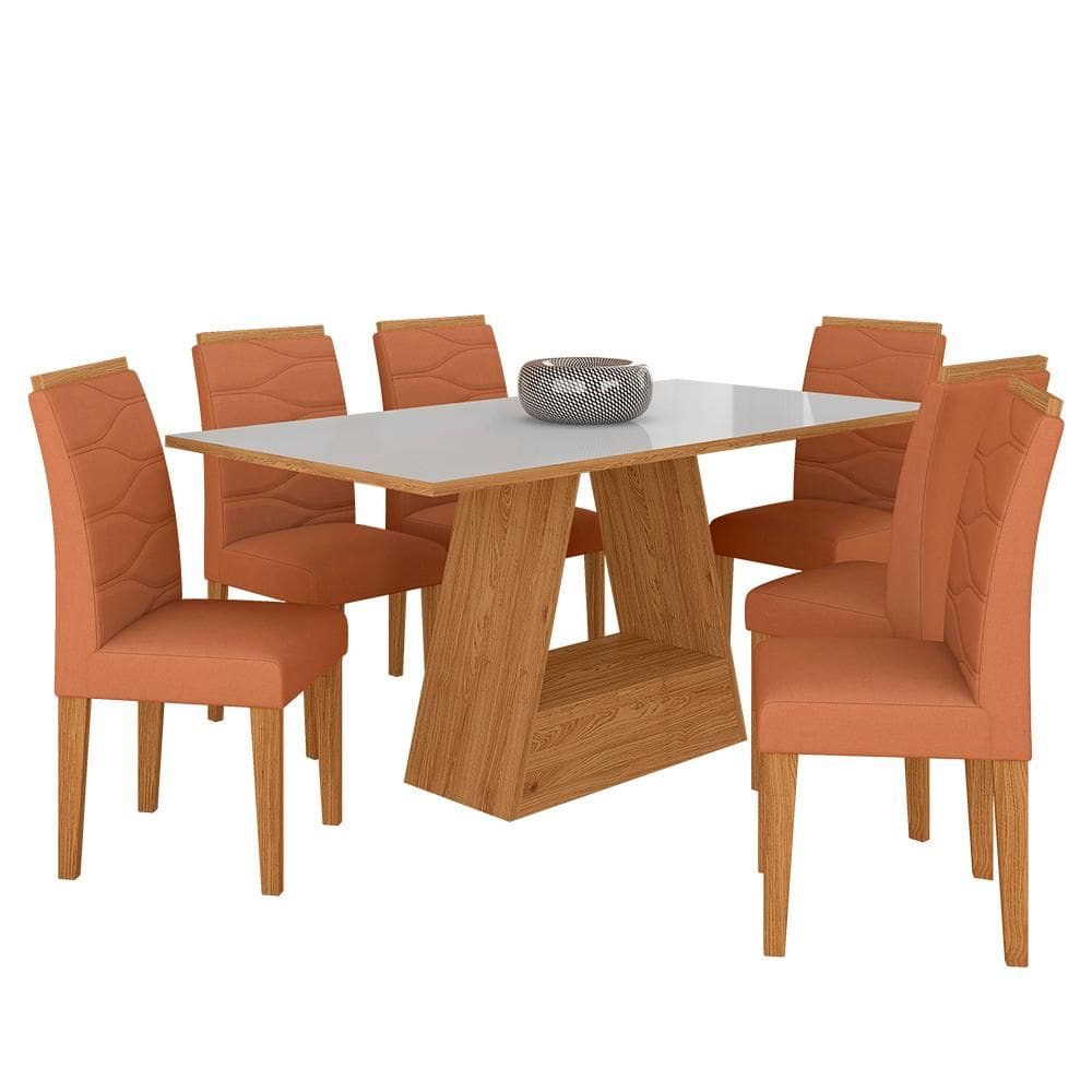 Mesa Com 6 Cadeiras 1,60 Vicenza Cin/off White/terr - Móveis Arapongas