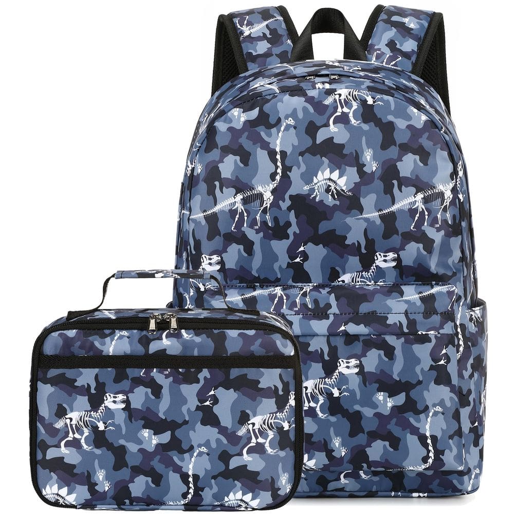 Mochila escolar LEDAOU Kids com lancheira com design de dinossauro