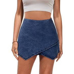 Skort luvamia Asymmetrical Denim Atlantic Blue para mulheres