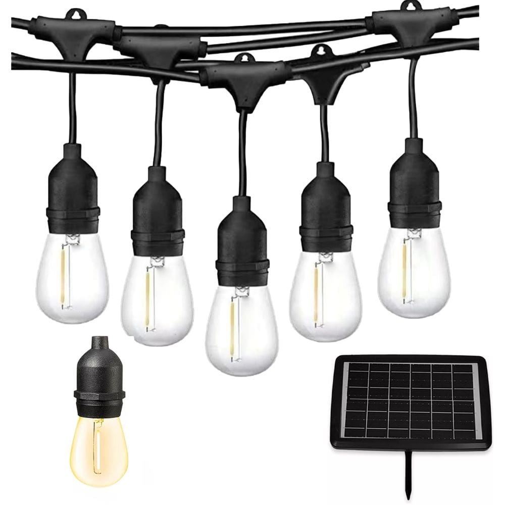 Varal Solar 20 Lampadas 12 Metros Placa Solar LED Filamento Cordao Luz Festa Decoraçao Aniversario Jantar Casamento Ar Livre Ambiente Externo