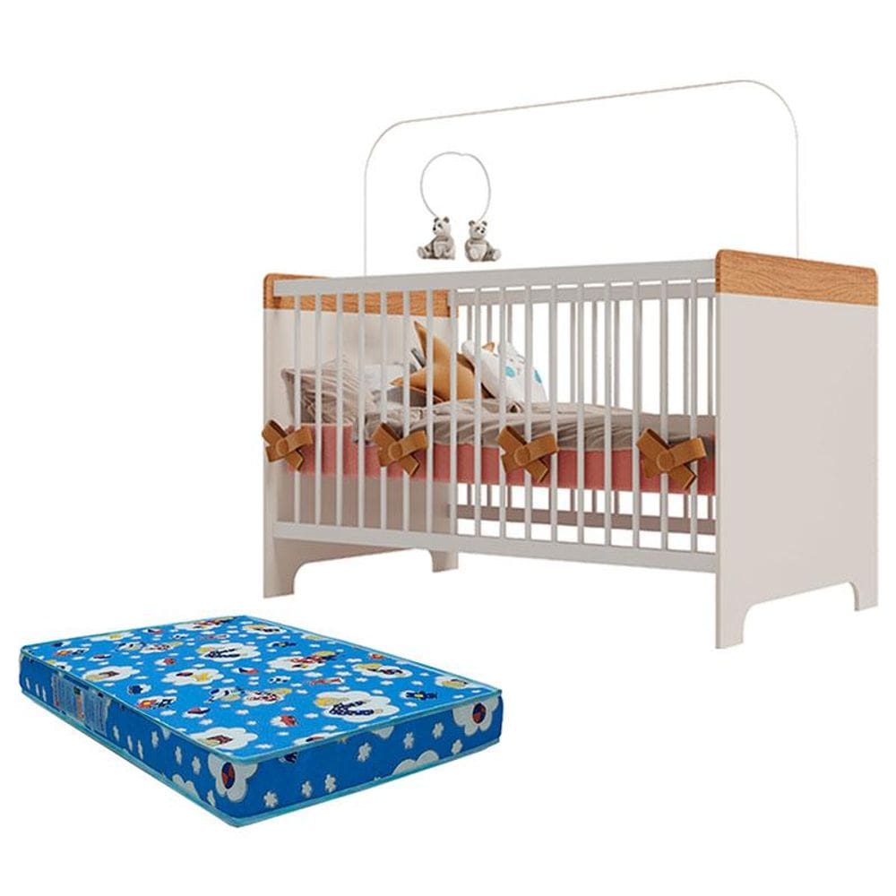 Berço Mini Cama Pega Pega Off White Caramelo com Colchão Ortobom - Canaã