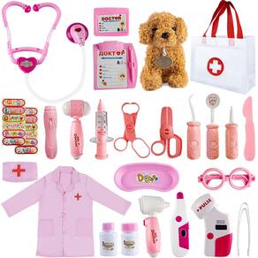 Kit médico Toloe para crianças com brinquedo para cães, bolsa de armazenamento médico de 3 a 6 anos