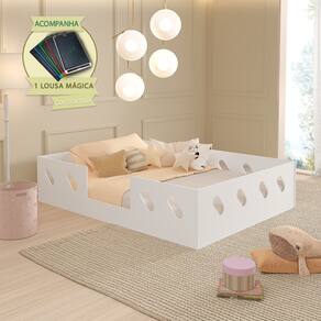 Cama para Criança Infantil Montessoriana Casal Helena - Branca Acompanha Lousa Mágica