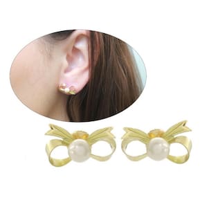 Brinco Laço De Pérola Natural Delicado Ouro Amarelo J25350