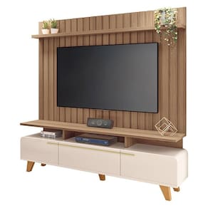 Rack Bancada Essenza e Painel Link 2.0 Off White Castanho – HB Móveis