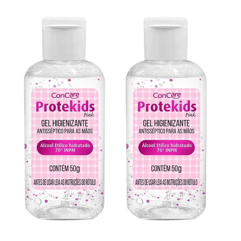 Kit 2 und Álcool Gel Protekids/Family Concare Pink 50g