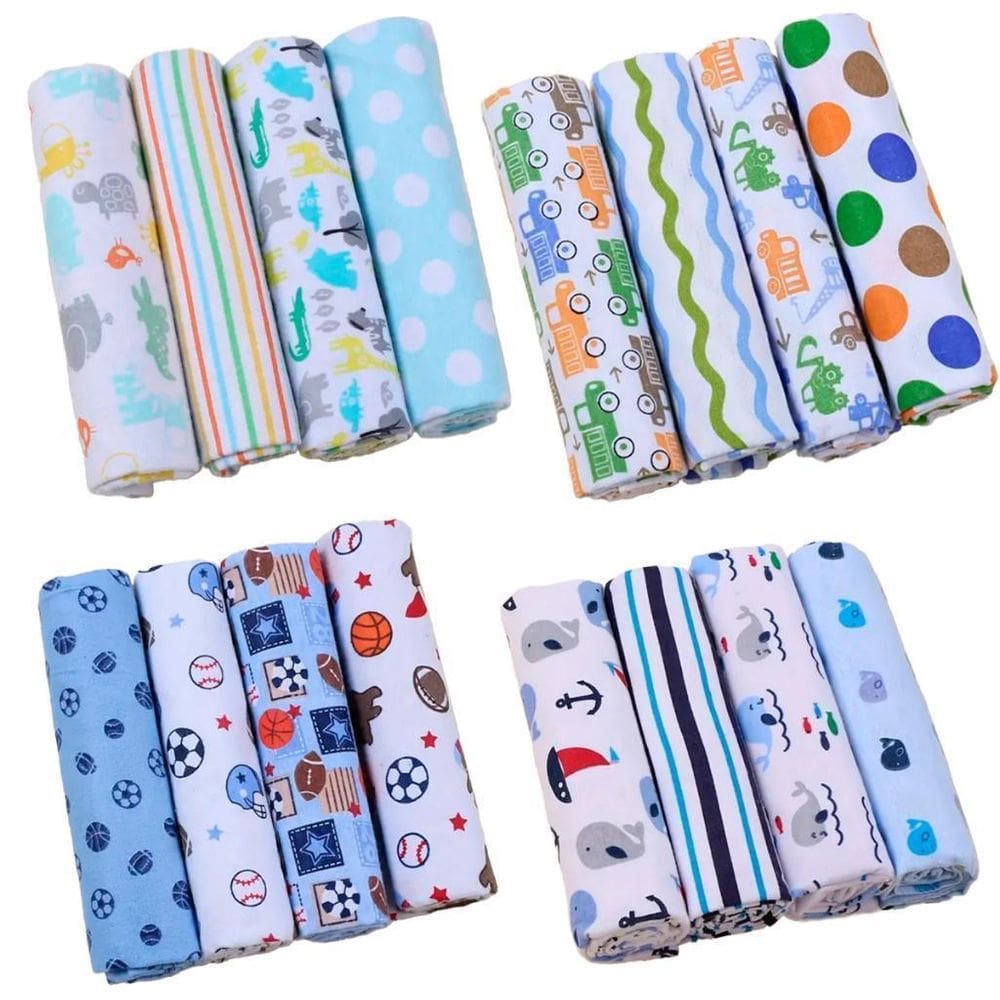 Kit 4 Mantas Flaneladas Bebê 80X80Cm Estampado Masculino