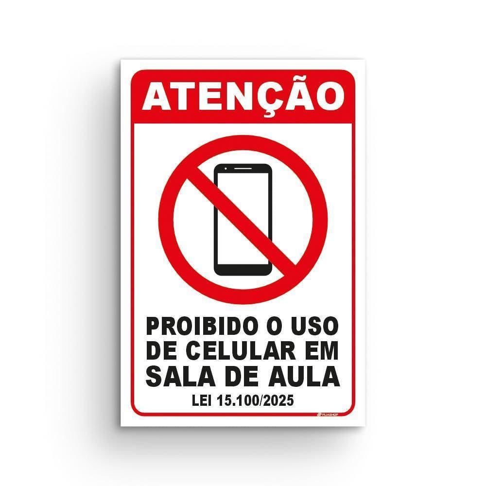 Placa Proibido Uso De Celular Em Sala De Aula 20X15Cm 5 Un