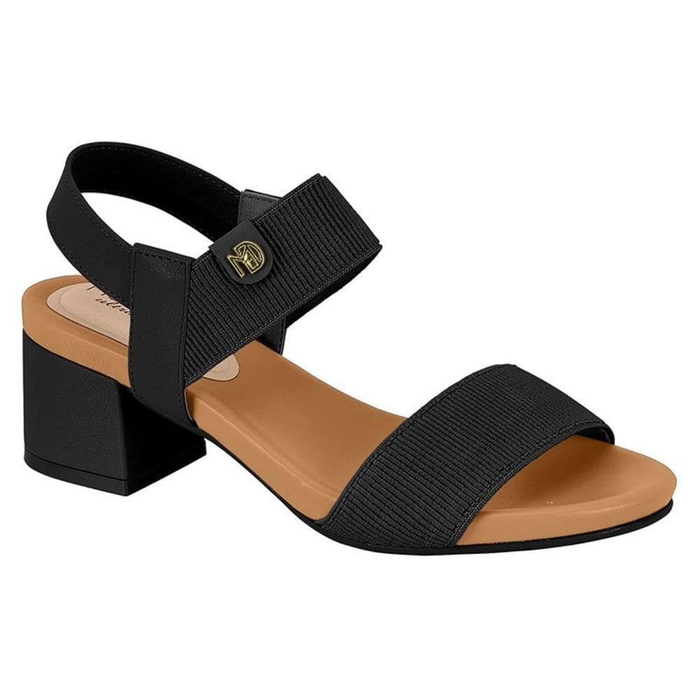 Sandália Modare Conforto Salto Médio Bloco Elástano Preto Camel