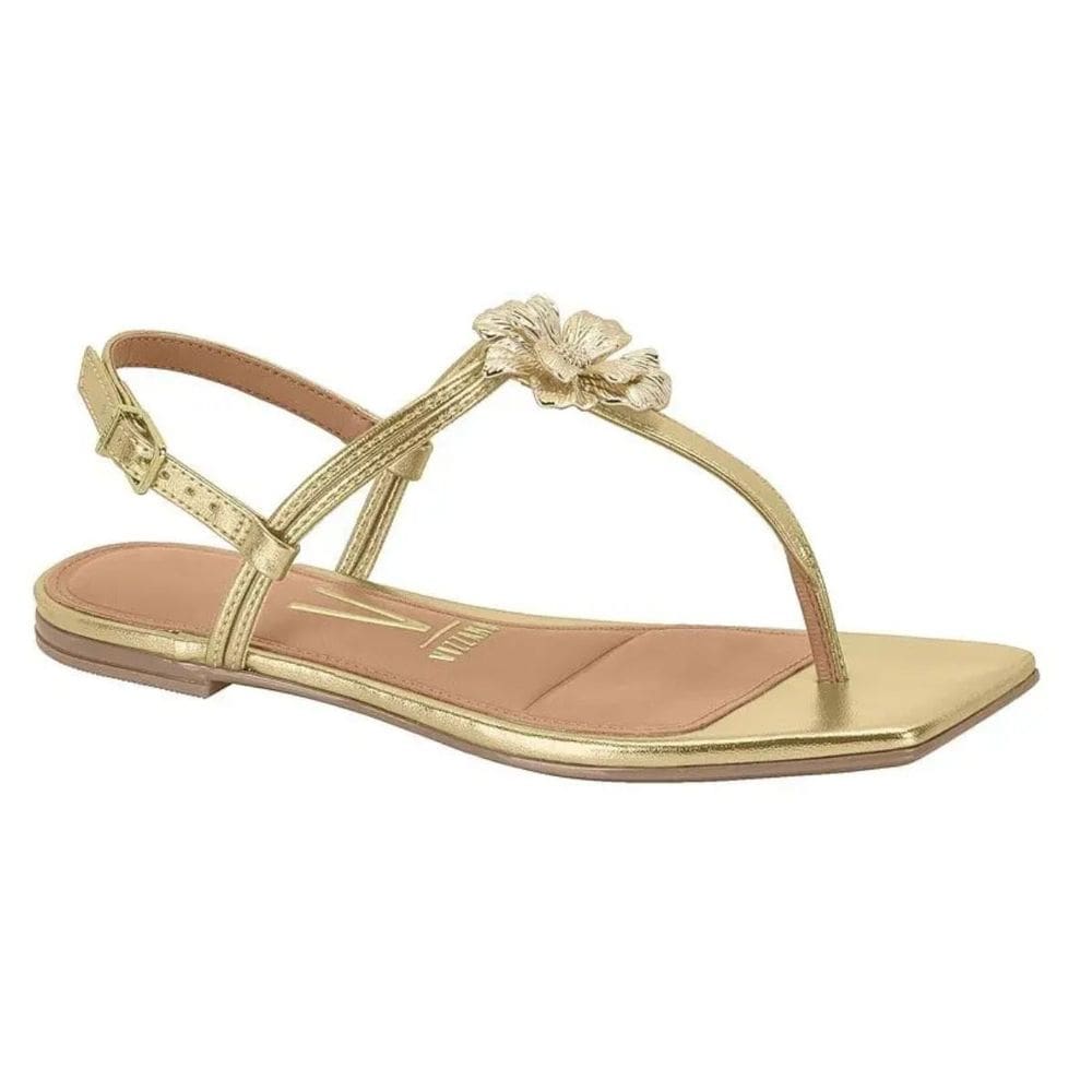 Sandália Rasteira Vizzano Casual Flor Feminina Dourada