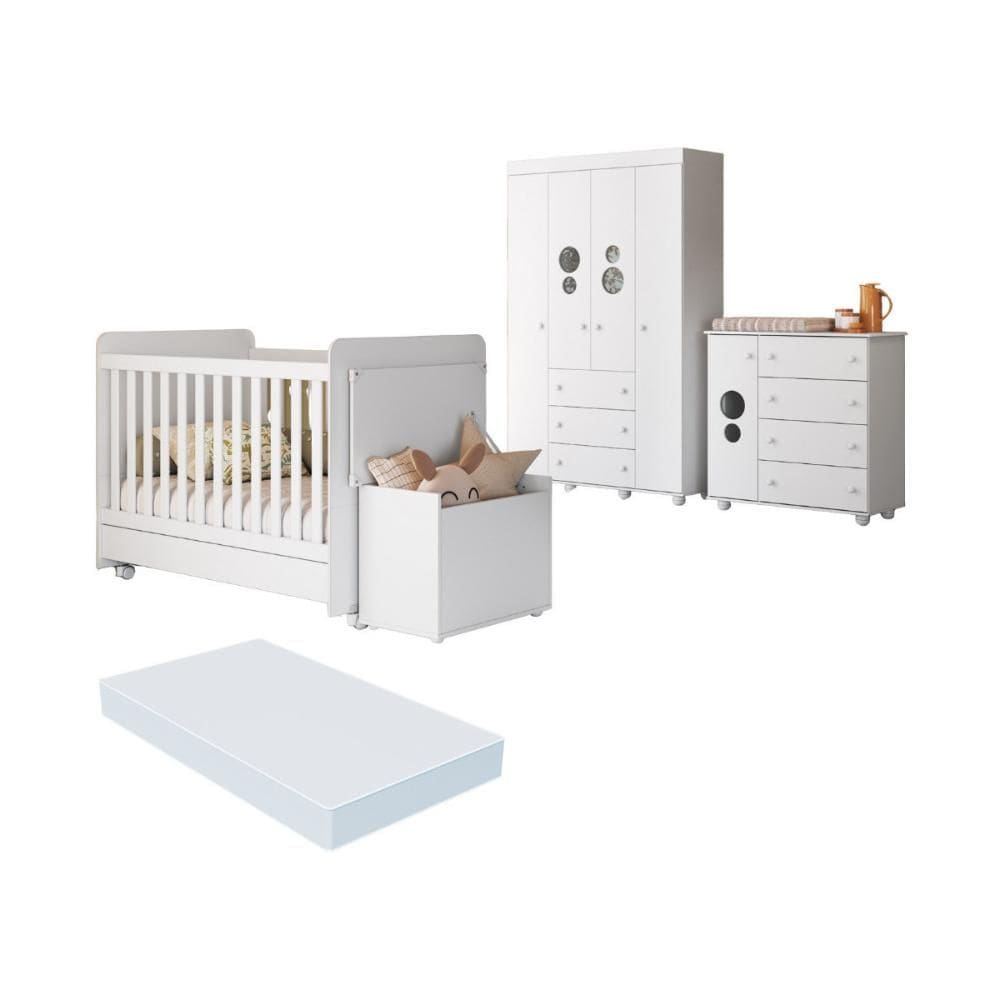 Quarto Infantil Completo com Berço Americano 3 em 1 com Colchão Incluso Multimóveis MP4346