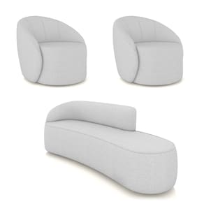 Sofá 4 Lugares Orgânico 220cm Morgan e 2 Poltronas Lua Linho Cinza D03 - D`Rossi