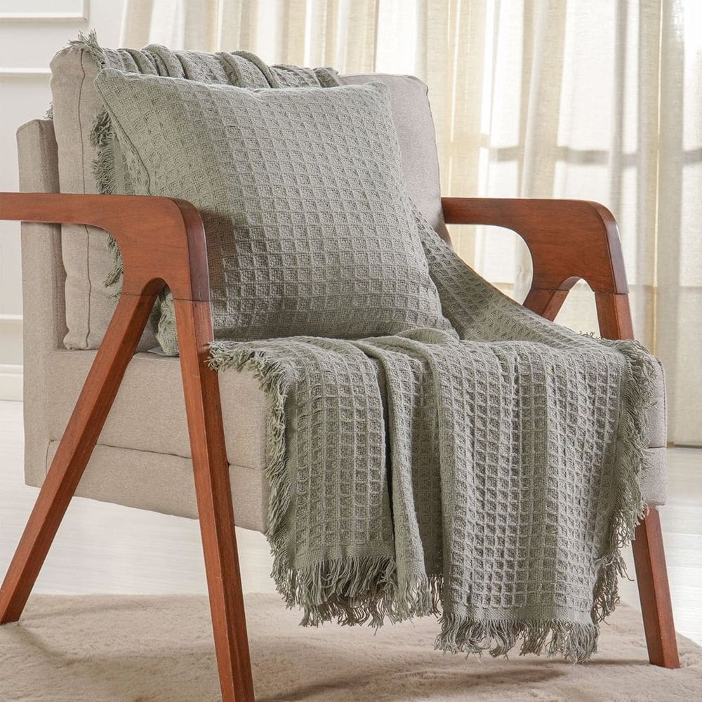 Manta Decorativa para Sofá Waffle 100% Algodão 120x150cm