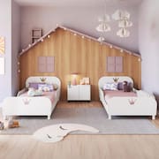 Kit 2 Camas Solteiro para Colchão 88x188cm com Mesa de Cabeceira 2 Portas Multimóveis MP4374