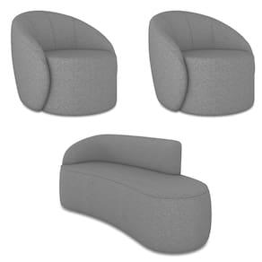 Sofá 3 Lugares Orgânico 180cm Morgan e 2 Poltronas Lua Linho Grafite D03 - D`Rossi