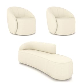 Sofá 4 Lugares Orgânico 220cm Morgan e 2 Poltronas Lua Linho Bege D03 - D`Rossi