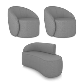 Sofá 2 Lugares Orgânico 140cm Morgan e 2 Poltronas Lua Linho Grafite D03 - D`Rossi