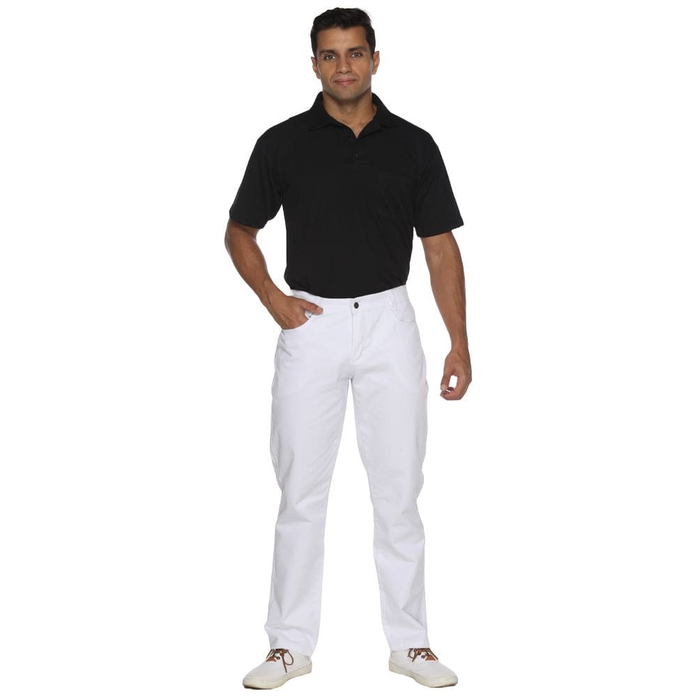 Calça branca sarja com elastano masculina