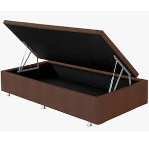 Base Box Bau solteiro Damasu Turim Smart largura de 88 cm e altura de 40 cm em tecido linho Marrom