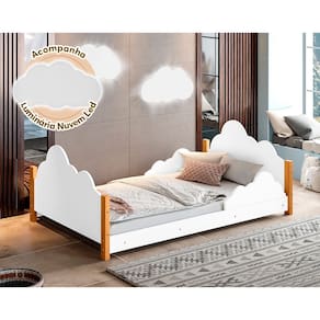 Cama de Criança Infantil Montessoriana Cristal Juvenil Branca e Amêndoa Luminária Led