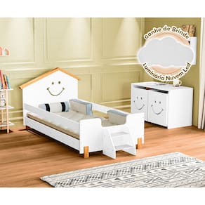 Cama Solteiro Infantil Alegra Branca e Amêndoa Acompanha Luminária Led