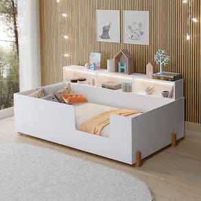 Cama de Criança Infantil Doçura Branca Juvenil Acompanha Uma Luminária
