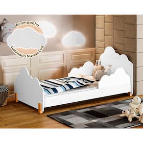 Cama de Criança Infantil Princesa Juvenil Branca e Amêndoa Luminária Led