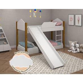 Beliche Infantil com Escorregador Juvenil Luiza Branco e Amêndoa Luminária Led