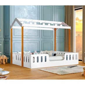 Cama de Criança Infantil Criança Montessoriana Ágatha Casal com Led Branco/amêndoa