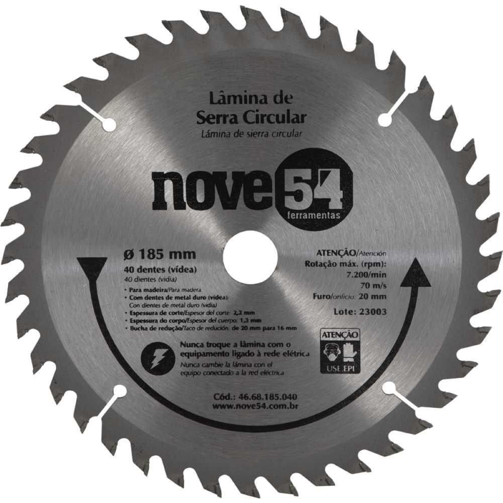 Lâmina Serra Circular Vídea 185Mm 40 Dentes Furo 20Mm Nove54