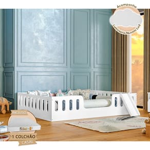 Cama Casal Design Montessoriana Helo com Nicho + Kit 33 Branca Divaloto + Luminária