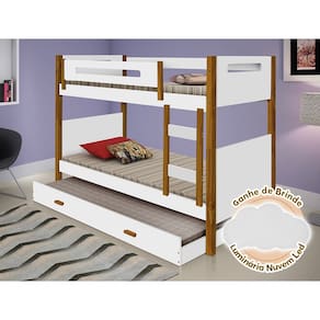 Treliche Infantil Montessoriana Solteiro Heloisa Branca e Amêndoa Acompanha Luminária Led