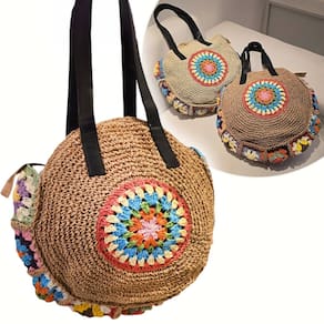 Bolsa Artesanal Redonda Crochê Praia Verão Forrada