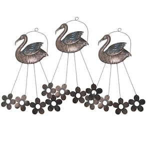 Sino Dos Ventos Flores Cisne Flamingo Kit 3 Unidades Jardim Decoraçao Varanda Quintal Relaxante Som Suave Enfeite
